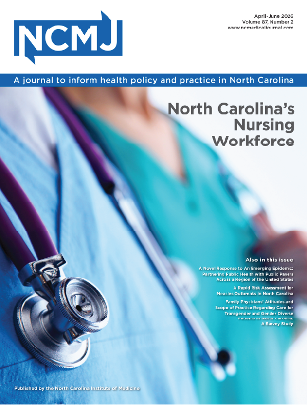 Image shows cover of NCMJ with multiple photos of pharmacists in pharmacy settings.