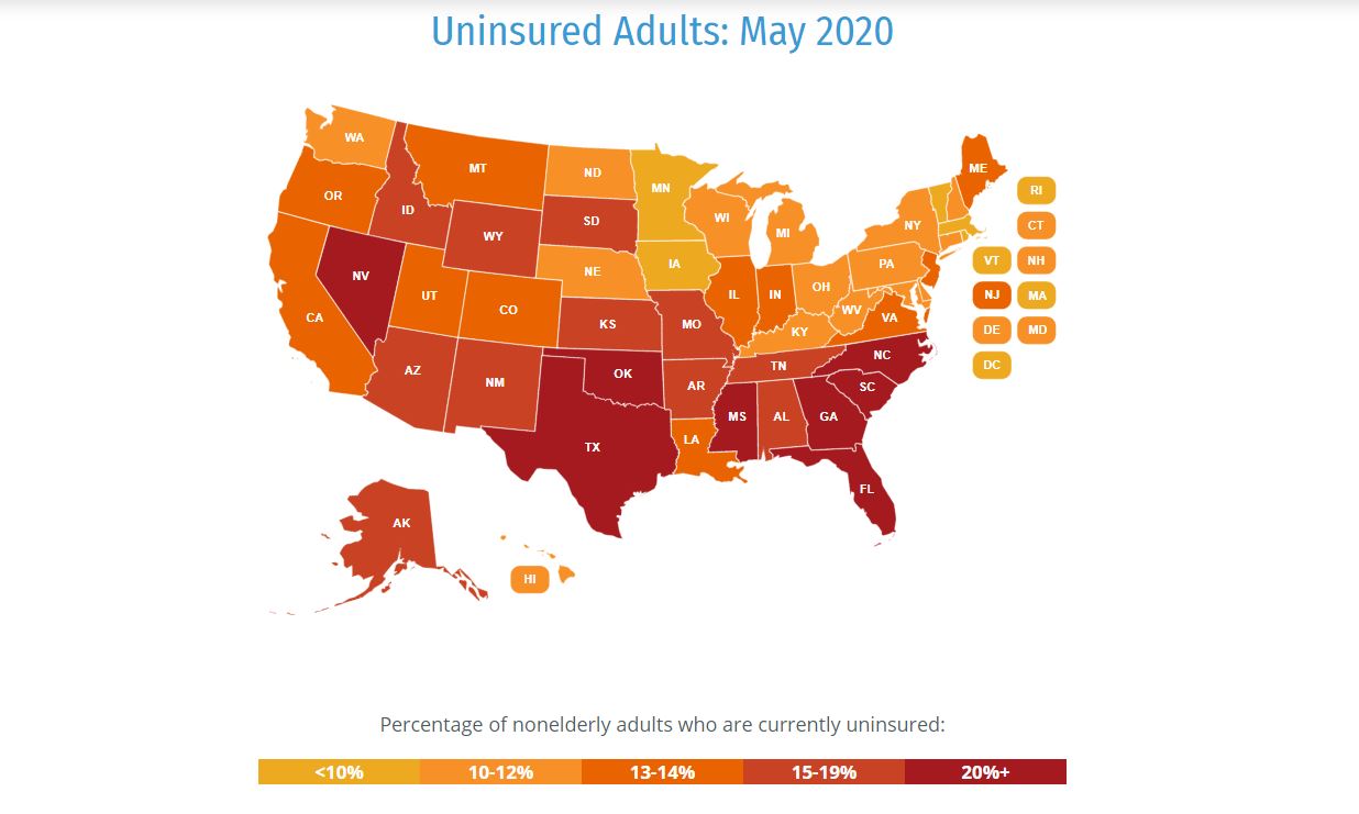 May 2020 uninsured graphic from Families USA