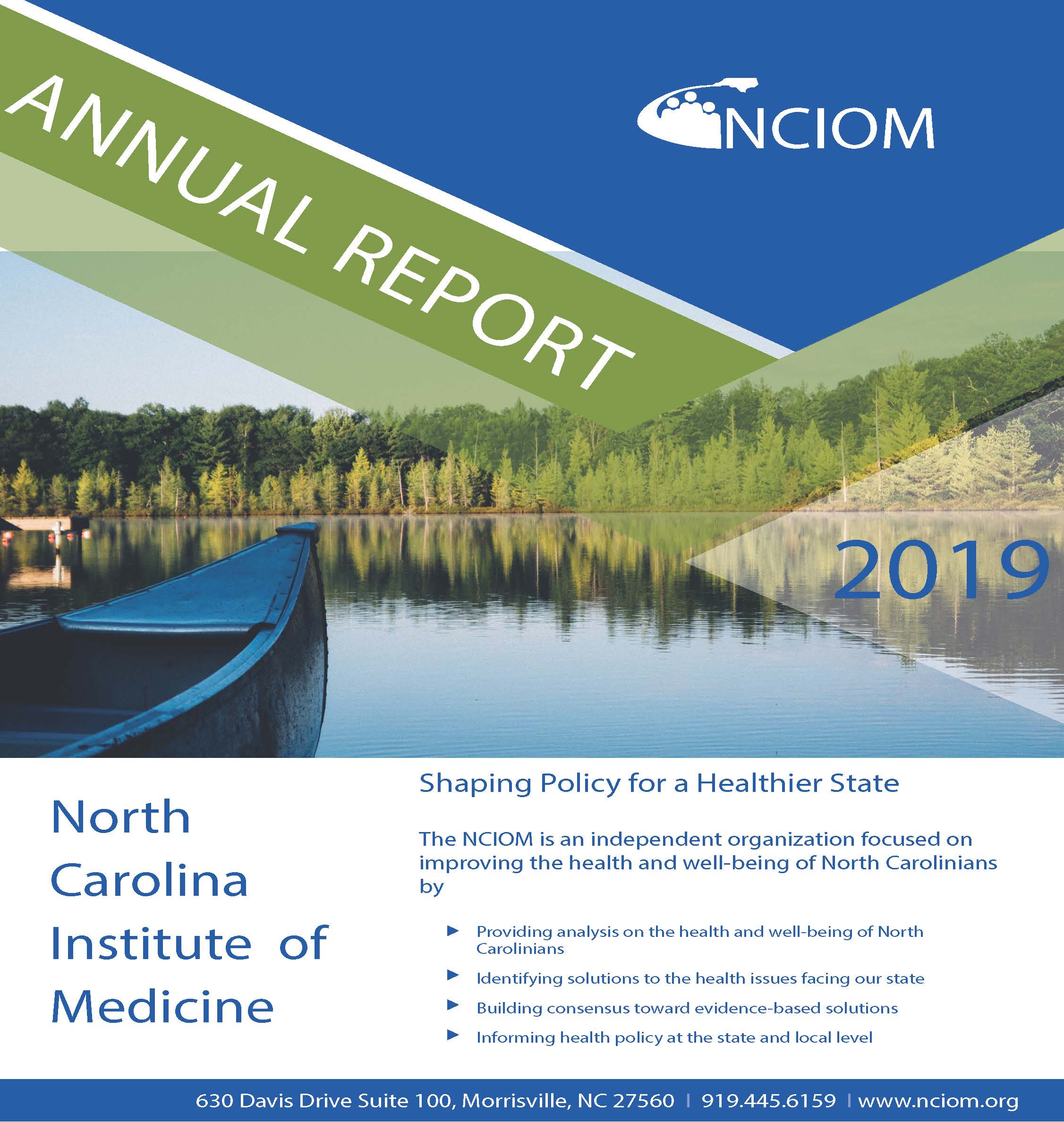 annual report cover with image of canoe on lake