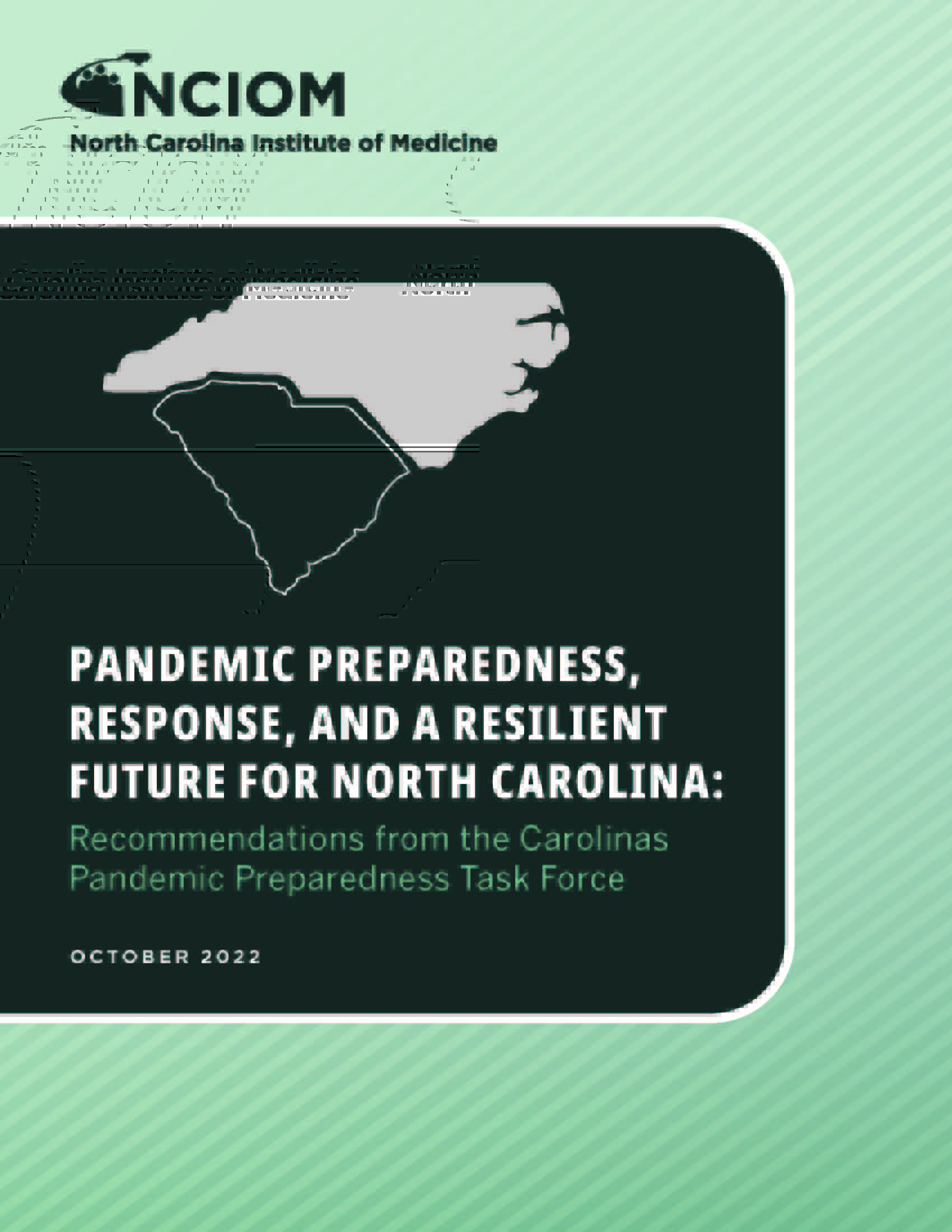 cover of pandemic preparedness, response, and a resilient future for NC report