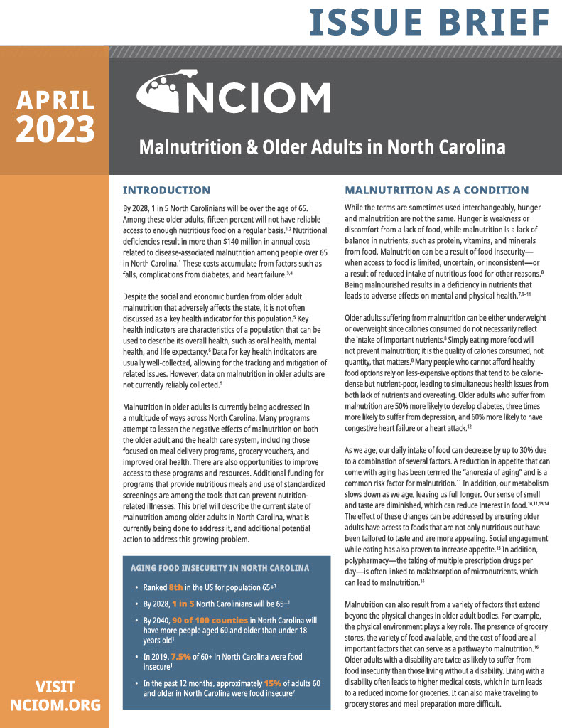 Issue Brief: Malnutrition & Older Adults in North Carolina