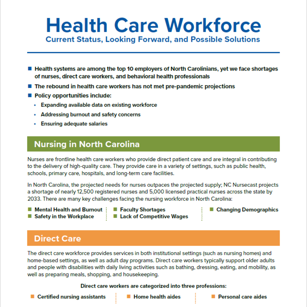 Issue Brief: Health Care Workforce - Current Status, Looking Forward, and Possible Solutions