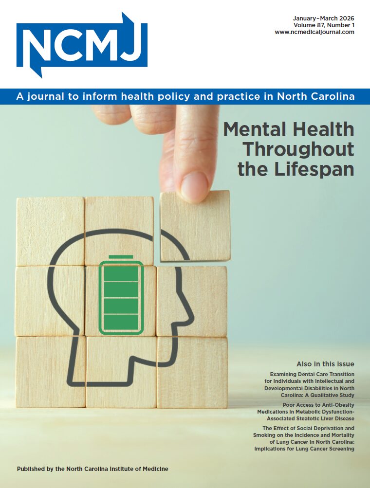 Image shows cover of NCMJ with multiple photos of pharmacists in pharmacy settings.