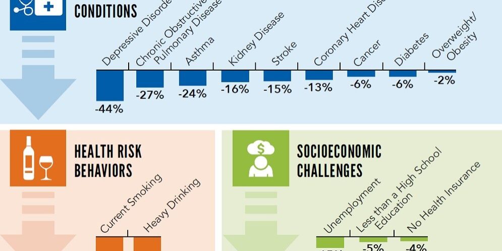 cdc graphic about health conditions, health risk behaviors, and socioeconomic challenges