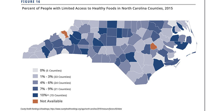 image of NC showing food insecure areas